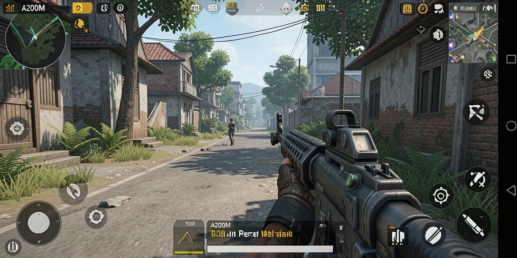 Screenshot utama A200M menampilkan aksi seru dalam gameplay TPS.