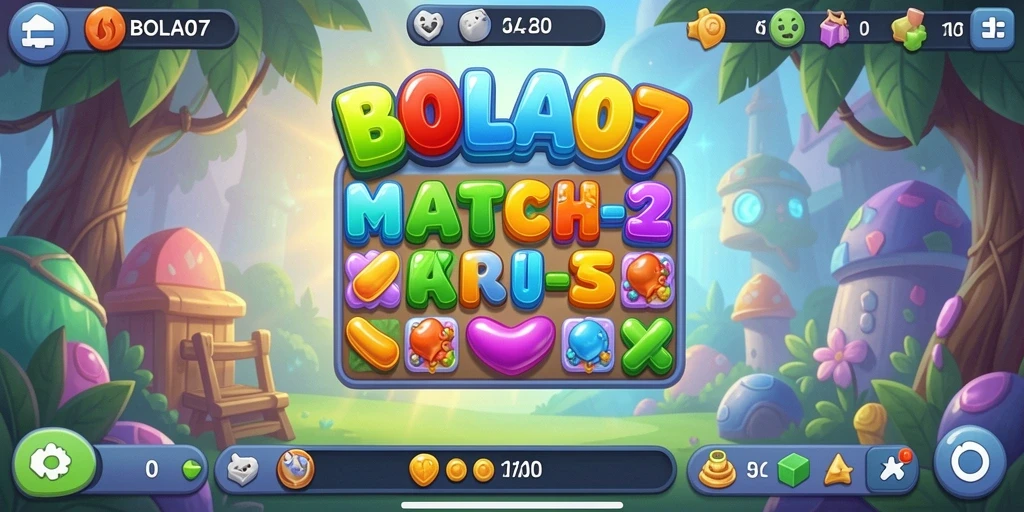 Tangkapan layar utama BOLA07 menampilkan serunya gameplay Match-3.