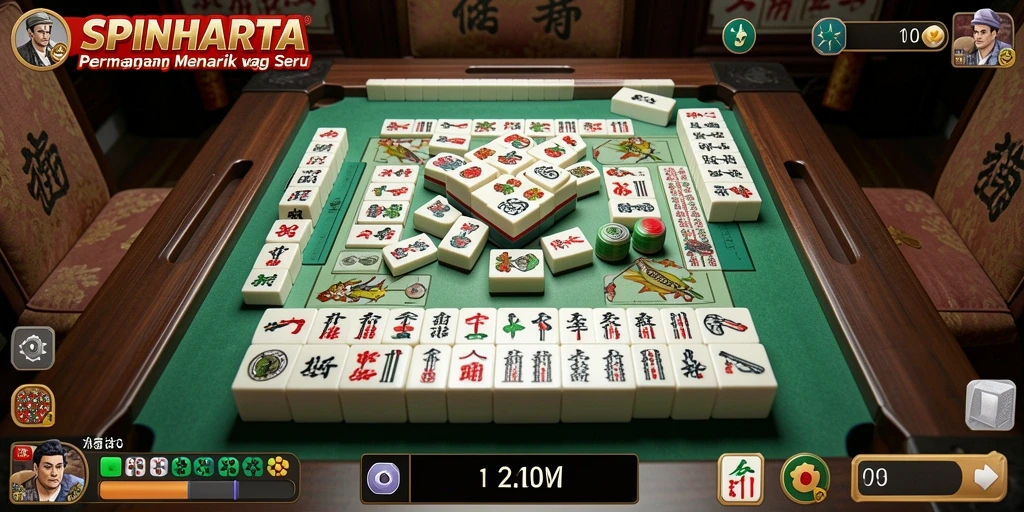 Tampilan menarik gameplay SPINHARTA dengan ubin Mahjong.